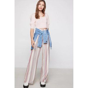 BCBGeneration Pink Short Puff Sleeve Cropped Sweater Scoop Neck Womens Medium M